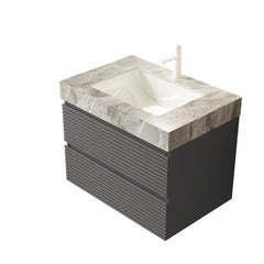 VENO 30" Bathroom Vanity with Undermount Sink, Floating Plywood Striped Storage Cabinet with 2 Drawers, Itlay Light Gray with Stone Pattern Sintered Stone Top, NO Faucet and Drain, Gray Color