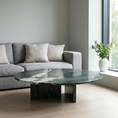Green natural marble coffee table, living room table,natural stone, Ø35.4 h9.8 Inch/Ø90 h25 cm, genuine marble, real marble
