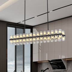 Rectangular Luxurious Crystal Chandelier for Living Room & Dining Room, Black Frame with K9 Crystals