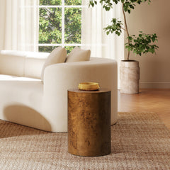 Nebula 22" Accent Pillar Side Table, Medium Brown Walnut Burl Wood