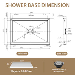 48x32 Inch White Acrylic Shower Base, Center Drain, Non-Slip Surface