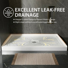 48x32 Inch White Acrylic Shower Base, Center Drain, Non-Slip Surface