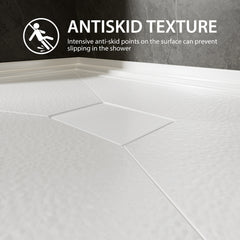 48x32 Inch White Acrylic Shower Base, Center Drain, Non-Slip Surface