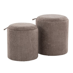 Tray Contemporary Nesting Ottoman Set in Brown Fabric and Natural Wood by LumiSource