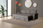 Nicolo 90.5"W Brown Flannel Fabric Sleeper Sectional with Left-Facing Storage Chaise