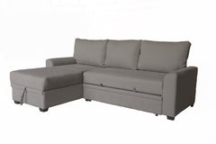 Nicolo 90.5"W Brown Flannel Fabric Sleeper Sectional with Left-Facing Storage Chaise