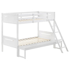 White Twin/Full Bunk Bed with Built-in Ladder
