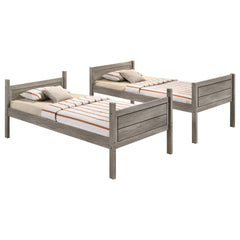 Clemens Weathered Taupe Wood Twin Over Twin Bunk Bed with Mattress