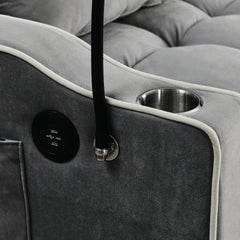 55.51 inch versatile foldable sofa bed in 3 lengths, modern sofa sofa sofa velvet pull-out bed, adjustable back and with USB port and ashtray and swivel phone stand (Grey)