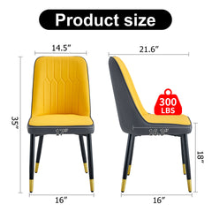 Orange yellow and dark gray stitching style, equipped with artificial leather cushioned seats, suitable for kitchen, living room, and dining room , 2-piece set (orange yellow and dark gray+PU) C-007