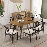 Lavin Modern 7-Piece Dining Set, Walnut Finished Dining Table with 6 Black Wishbone Chairs