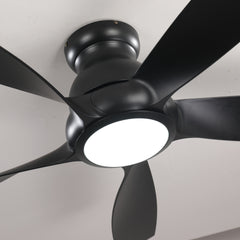 56 Inch 5 PCS ABS Blades Ceiling Fan With Light Kit 3 Color LED Light Source, DC 6 Speed ,Remote Control Ceiling Fan for Patio Living Room, Bedroom, Office,Indoor.(( Matte Black )