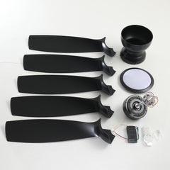 56 Inch 5 PCS ABS Blades Ceiling Fan With Light Kit 3 Color LED Light Source, DC 6 Speed ,Remote Control Ceiling Fan for Patio Living Room, Bedroom, Office,Indoor.(( Matte Black )