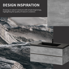 48" Floating Bathroom Vanity with Sink, Wall-Mounted Storage Cabinet with Black Quartz Sand Top Basin and Soft Close Drawers Fully Assembled, EDI-Series Cement Grey 24V12-48GR-W1920P385530
