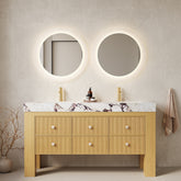 LONIS 60" Bathroom Vanity with Sink, Freestanding Plywood Bathroom Storage Cabinet with 6 Drawers, Sintered Stone Countertop with and 2 Ceramic Basins, Pre-assembled, Corolla Oak Woodgrain Color