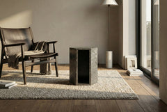 Modern Dark Grey Natural Marble Side Table, Hexagonal Geometric Pedestal Stand, 15.7" H Polished Real Stone End Table for Living Room, Bedroom Nightstand, Art Display - Architectural "Solid & Void"