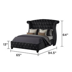 Sophia Upholstery Queen Size Bed Made With Wood in Black Color (CA inventory)