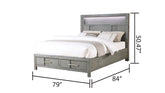 KENZO Modern Style King 4PC Storage Bedroom Set Made with Wood, LED Headboard, Bluetooth Speakers & USB Ports - Grey(NJ INVENTORY)