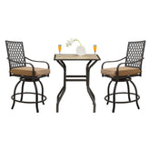 Outdoor Living 3 Pieces Patio Bar Set with Swivels Bar Stools and Top Table, Outdoor Bistro Set for Garden Balcony Backyard Deck, High Bar Chairs with Seat Cushion,Khaki