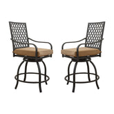 Outdoor Living Swivels Bar Stools, Outdoor Bistro Set for Garden Balcony Backyard Deck, High Bar Chairs with Seat Cushion,Khaki(2 Chairs)