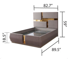 Lorenzo Gold Detailed Tufted Upholstery King Bed made with Wood in Gray (NJ Inventory)