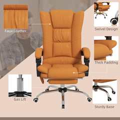 Vinsetto Executive Massage Office Chair with 4 Vibration and Heat, 3 Modes, PU Leather Swivel Chair with Adjustable Height, Reclining Back, and Footrest, Light Brown