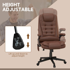 HOMCOM High Back Vibration Massage Office Chair with 6 Vibration Points, Heated Reclining PU Leather Computer Chair with Armrest and Remote, Brown