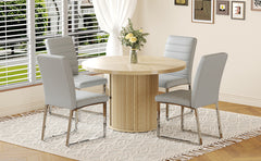4piece PU Padded Dining Chair Set with 47.2 in Round Roman Column Table, Storage Included, Suitable for Restaurants/Wooden color
