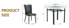 Table and chair set.42 inch modern minimalist white desktop round dining table set.Paired with 4 Black PU chairs with a vertical stripe design on the backrest and black metal legs.