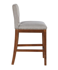 Upholstered Top Bar Stools with Studs and Wooden Legs (1 PC Only)