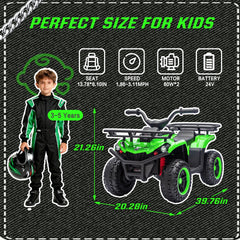 24V 80W*2 Electronic Kids Ride On ATV W/Off-Road Vehicle,Anti-Slip Tires,Crash Bars,Front and rear Storage Racks,Power display,LED Headlights&Bluetooth,High-power System for Kids,Recommend age:3-5