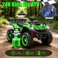 24V 80W*2 Electronic Kids Ride On ATV W/Off-Road Vehicle,Anti-Slip Tires,Crash Bars,Front and rear Storage Racks,Power display,LED Headlights&Bluetooth,High-power System for Kids,Recommend age:3-5