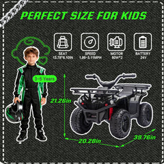 24V 80W*2 Electronic Kids Ride On ATV W/Off-Road Vehicle,Anti-Slip Tires,Crash Bars,Front and rear Storage Racks,Power display,LED Headlights&Bluetooth,High-power System for Kids,Recommend age:3-5