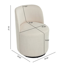 Set Of 1 Upholstered Kitchen & Dining Room Barrel Chair, Mid Century Modern Round Linen Dining Chair, 360 Degree Swivel Comfy Armless Accent Makeup Vanity Side Chair for Bedroom Living Room