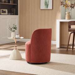 Set Of 1 Upholstered Kitchen & Dining Room Barrel Chair, Mid Century Modern Round Linen Dining Chair, 360 Degree Swivel Comfy Armless Accent Makeup Vanity Side Chair for Bedroom Living Room