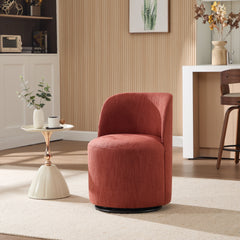 Set Of 1 Upholstered Kitchen & Dining Room Barrel Chair, Mid Century Modern Round Linen Dining Chair, 360 Degree Swivel Comfy Armless Accent Makeup Vanity Side Chair for Bedroom Living Room