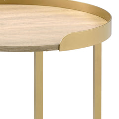 Oak and Gold End Table with Tray Top