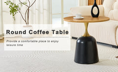 Small circular side table coffee table, metal base living room table,wood grain minimalist modern decoration, unique circular sofa bedside office desk.