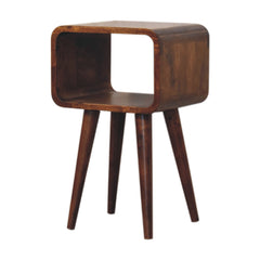 Solid Wood Mini Chestnut Curved Open Bedside, 4 Tapered Legs