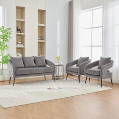 3-Piece Upholstered Velvet Small Living Room Furniture Set with Metal Legs, Open Back Conversation Set for Living Room/Bedroom/Balcony/Office/Reception/Apartment,Charcoal, Loveseat & 2 Accent Chair