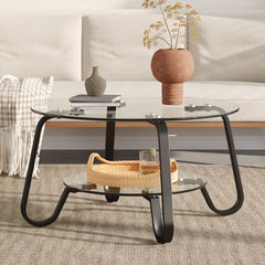 New Code:W3875P373154 Retro minimalist style metal frame double-layer tempered glass coffee table, size 31.5 * 31.5 * 17.7 inches, adding a touch of elegance to your living room