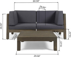 OANA 3-Piece LOVE SEAT SET WITH COFFEE TABLE, DARK GREY