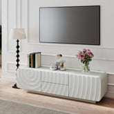 58''Tv Console With Modern Unique Spiral Wave Design With Storage Cabinet And 2 Drawers Tv Stand For Living Room, Bedroom, White