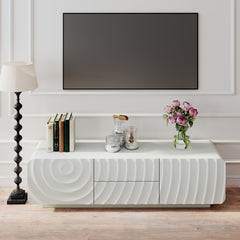 58''Tv Console With Modern Unique Spiral Wave Design With Storage Cabinet And 2 Drawers Tv Stand For Living Room, Bedroom, White