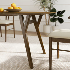 Lavin Modern 7-Piece Dining Set, Wood Dining Table with 4 Walnut and 2 Black Wishbone Chairs