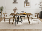 Lavin Modern 5-Piece Dining Set, Dining Table with 2 Walnut and 2 Black Wishbone Chairs