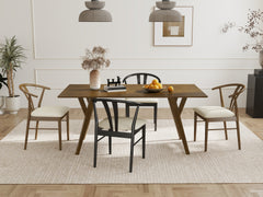 Lavin Modern 5-Piece Dining Set, Dining Table with 2 Walnut and 2 Black Wishbone Chairs