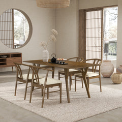 Lavin Modern 5-Piece Dining Set, Walnut Finished Dining Table with 4 Brown Wishbone Chairs