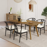 Lavin Modern 5-Piece Dining Set, Walnut Finished Dining Table with 4 Black Wishbone Chairs