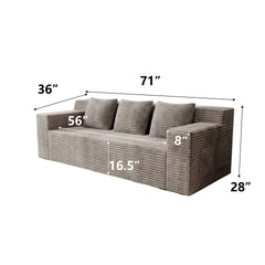 71" 3Setaser Sofa,Corduroy Fabric,Deep Seat Couches,Comfy Loveseat Sofa,No Assembly,1pcs for Living room, Bedroom,Conference room ,Apartment